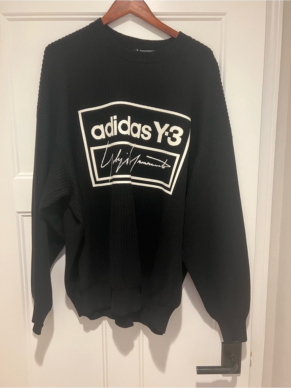 adidas Y-3 Black Crewneck Sweater with White Logo